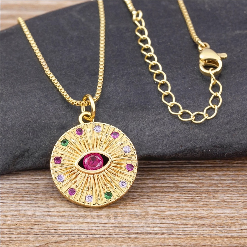 Gold Evil Eye Pendant Necklace - Picture 3 of 5